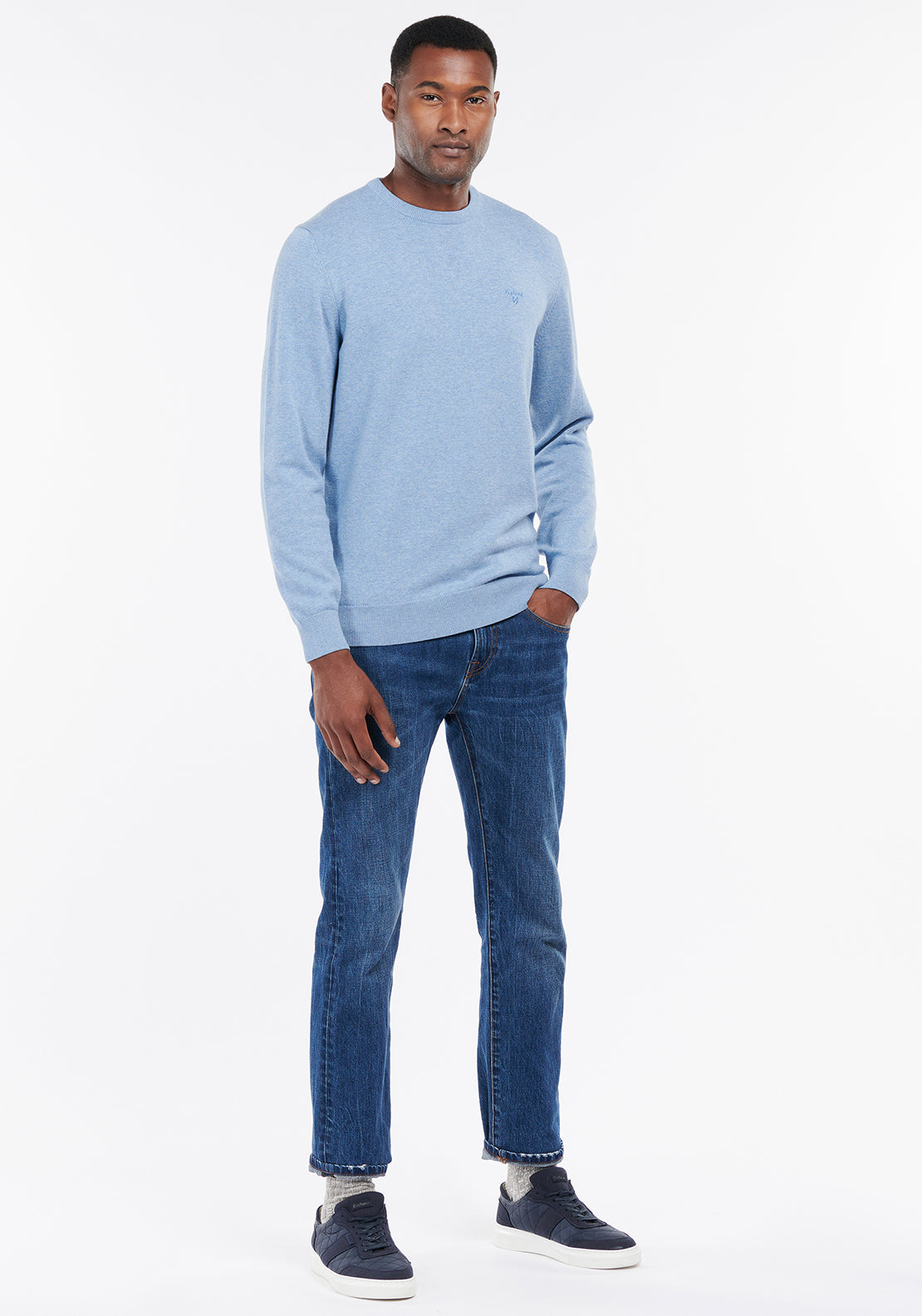 Barbour Men’s Pima Cotton Crew Neck Sweater, Dark Chambray Blue