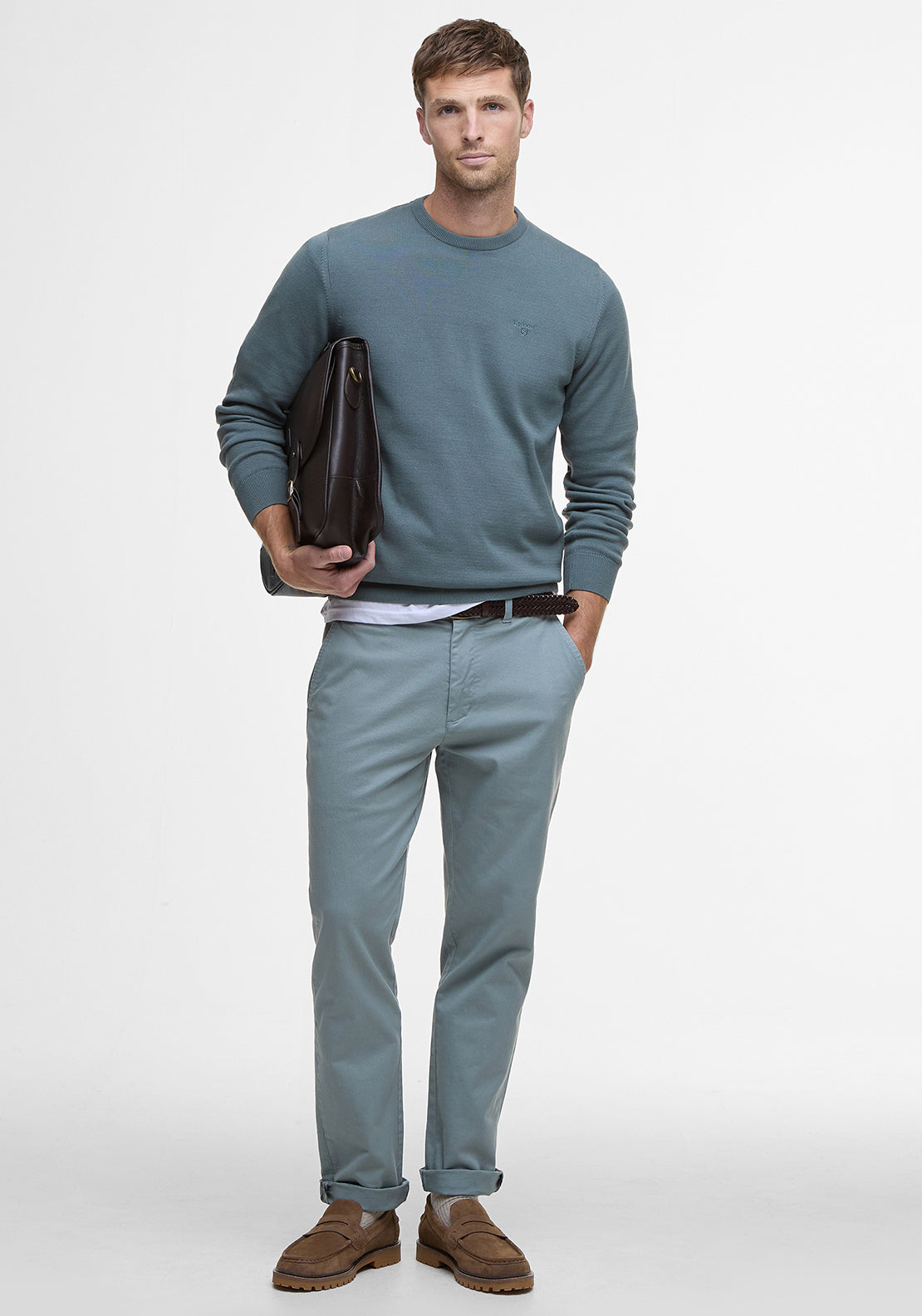 Barbour Men’s Pima Cotton Crew Neck Sweater, Vintage Teal