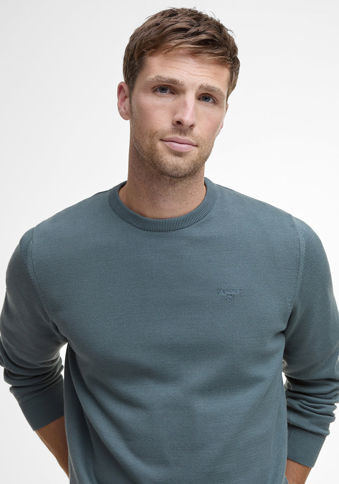 Barbour Men’s Pima Cotton Crew Neck Sweater, Vintage Teal