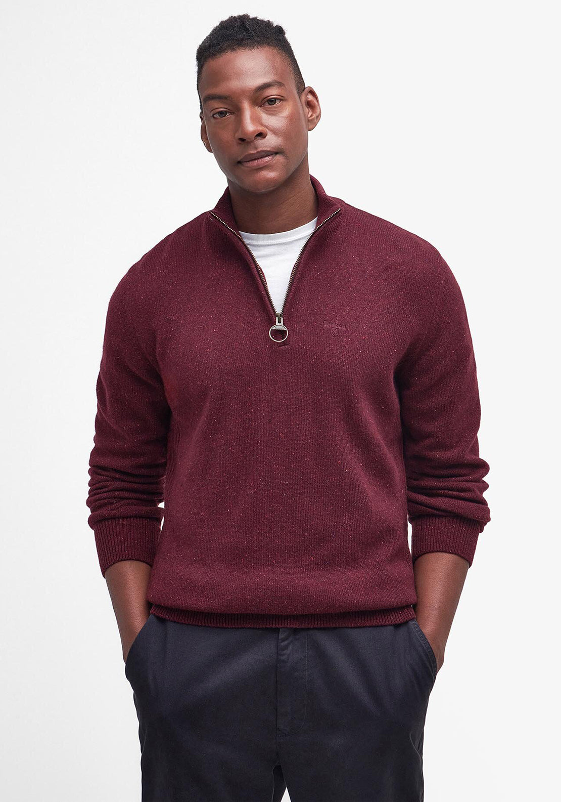Barbour Men's Tisbury Half Zip Jumper, Ruby - McElhinneys