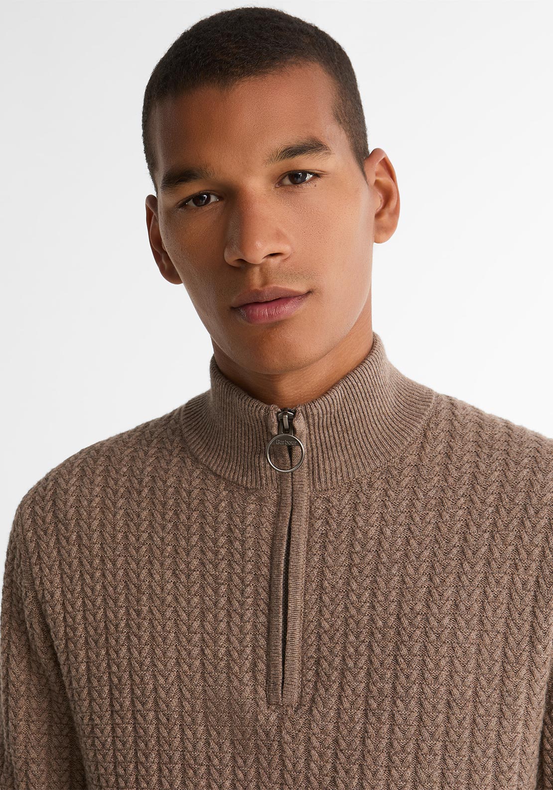 Barbour Men's Herringbone Knit Half Zip Sweater, Stone