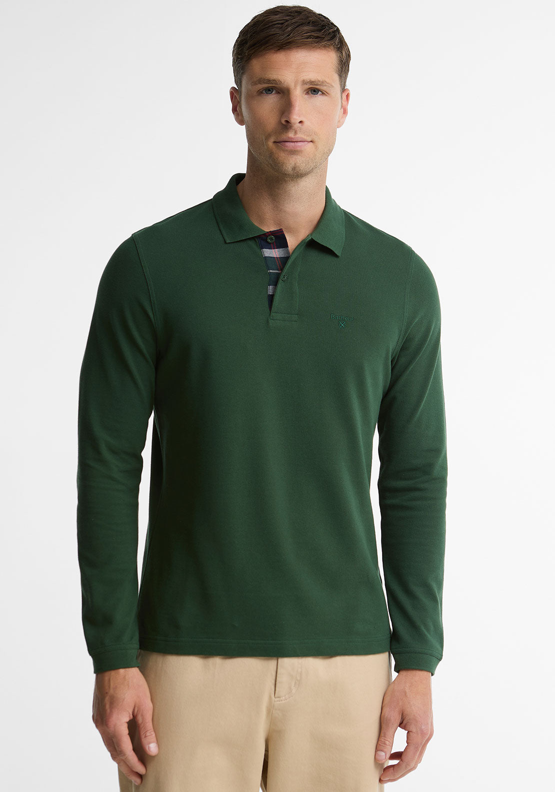 Barbour Men’s Essential Sports Long Sleeve Polo Shirt, Sycamore Green