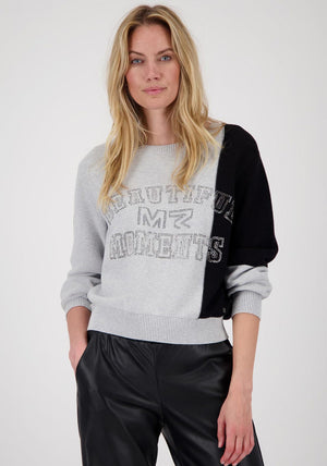 Monari Colour Block Rhinestone Sweater, Grey & Black