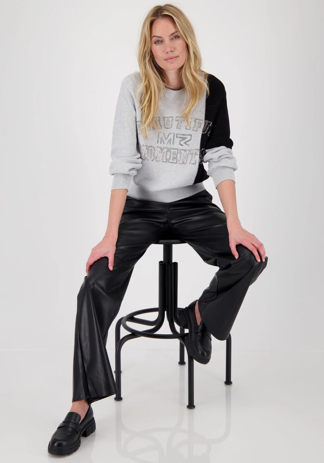 Monari Colour Block Rhinestone Sweater, Grey & Black