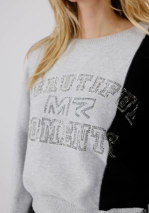 Monari Colour Block Rhinestone Sweater, Grey & Black