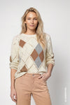 Monari Knitted with Argyle Pattern Jumper, Cream Multi