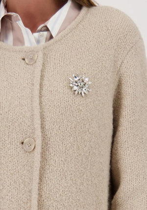 Monari Knit Coat with Brooch, Beige