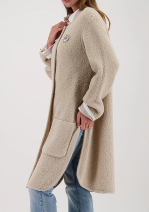 Monari Knit Coat with Brooch, Beige