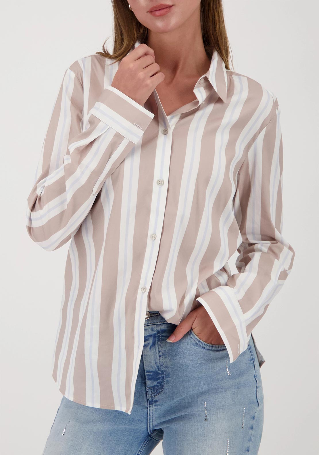 Monari Striped Side Slit Blouse, Beige Multi