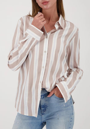 Monari Striped Side Slit Blouse, Beige Multi