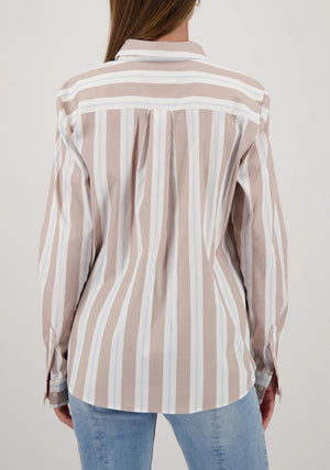 Monari Striped Side Slit Blouse, Beige Multi