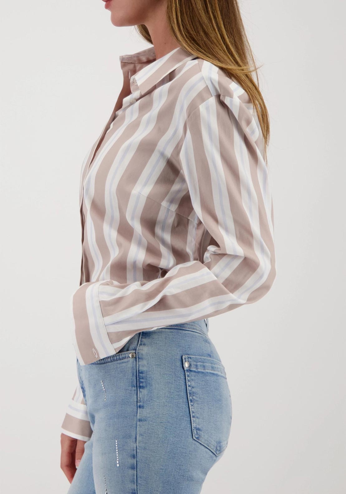 Monari Striped Side Slit Blouse, Beige Multi