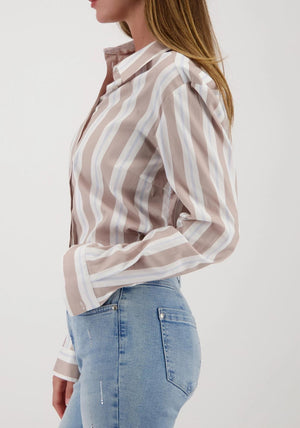 Monari Striped Side Slit Blouse, Beige Multi