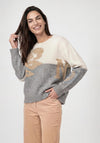 Monari Floral Print with Rhinestone Detail Jumper, Cream Multi