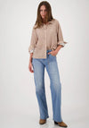 Monari Geometric Print with Rhinestone Detail Shirt, Beige Multi