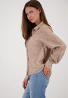 Monari Geometric Print with Rhinestone Detail Shirt, Beige Multi