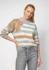 Monari Knitted Ribbed with Stripes Jumper, Cream Multi