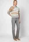 Monari Knitted Ribbed with Stripes Jumper, Cream Multi