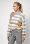 Monari Knitted Ribbed with Stripes Jumper, Cream Multi