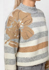 Monari Knitted Ribbed with Stripes Jumper, Cream Multi