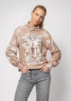 Monari High Neck with Rhinestone Detail Sweatshirt, Beige Multi