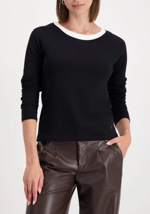 Monari Contrast Collar Long Sleeve Top, Black