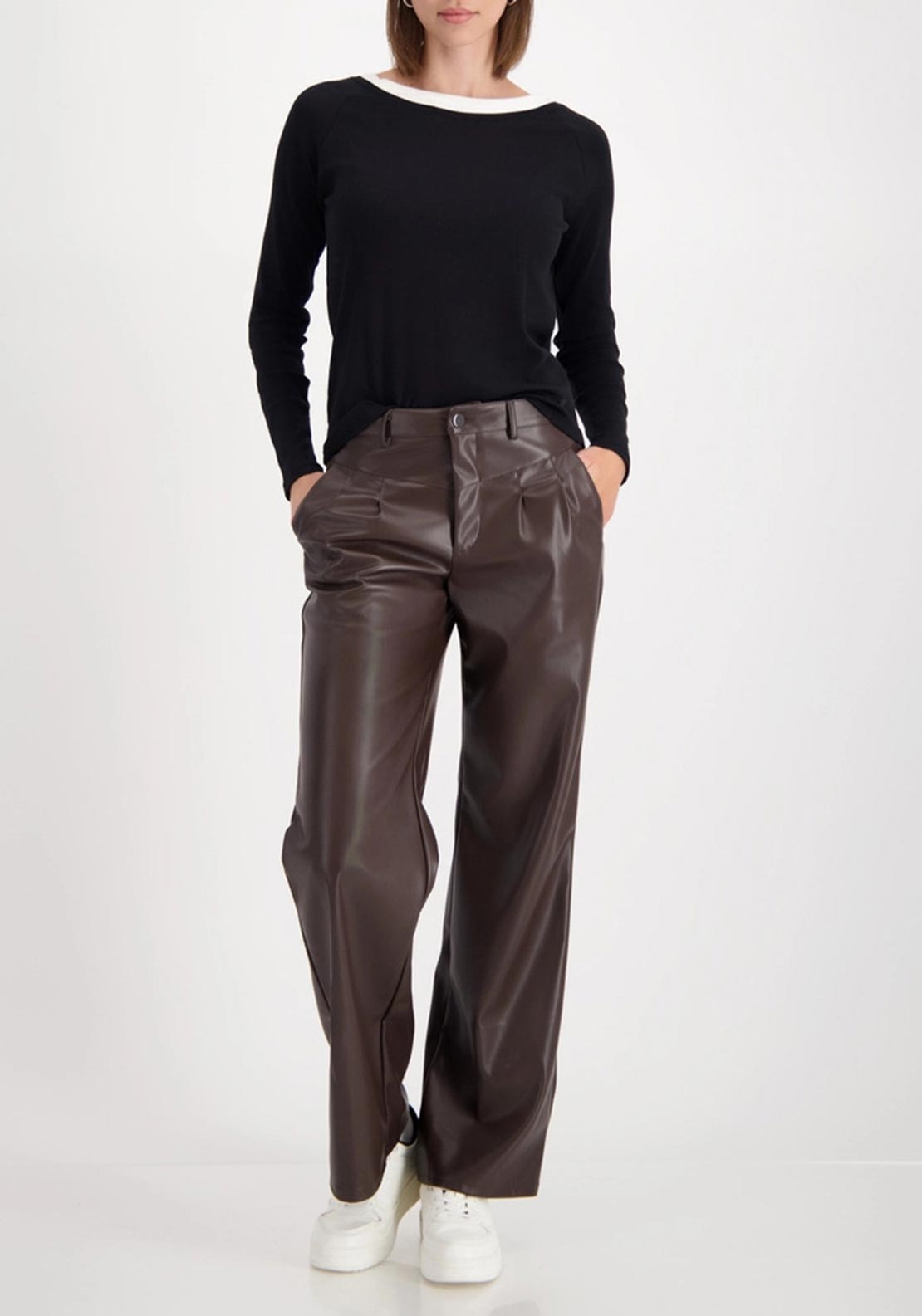 Monari Contrast Collar Long Sleeve Top, Black