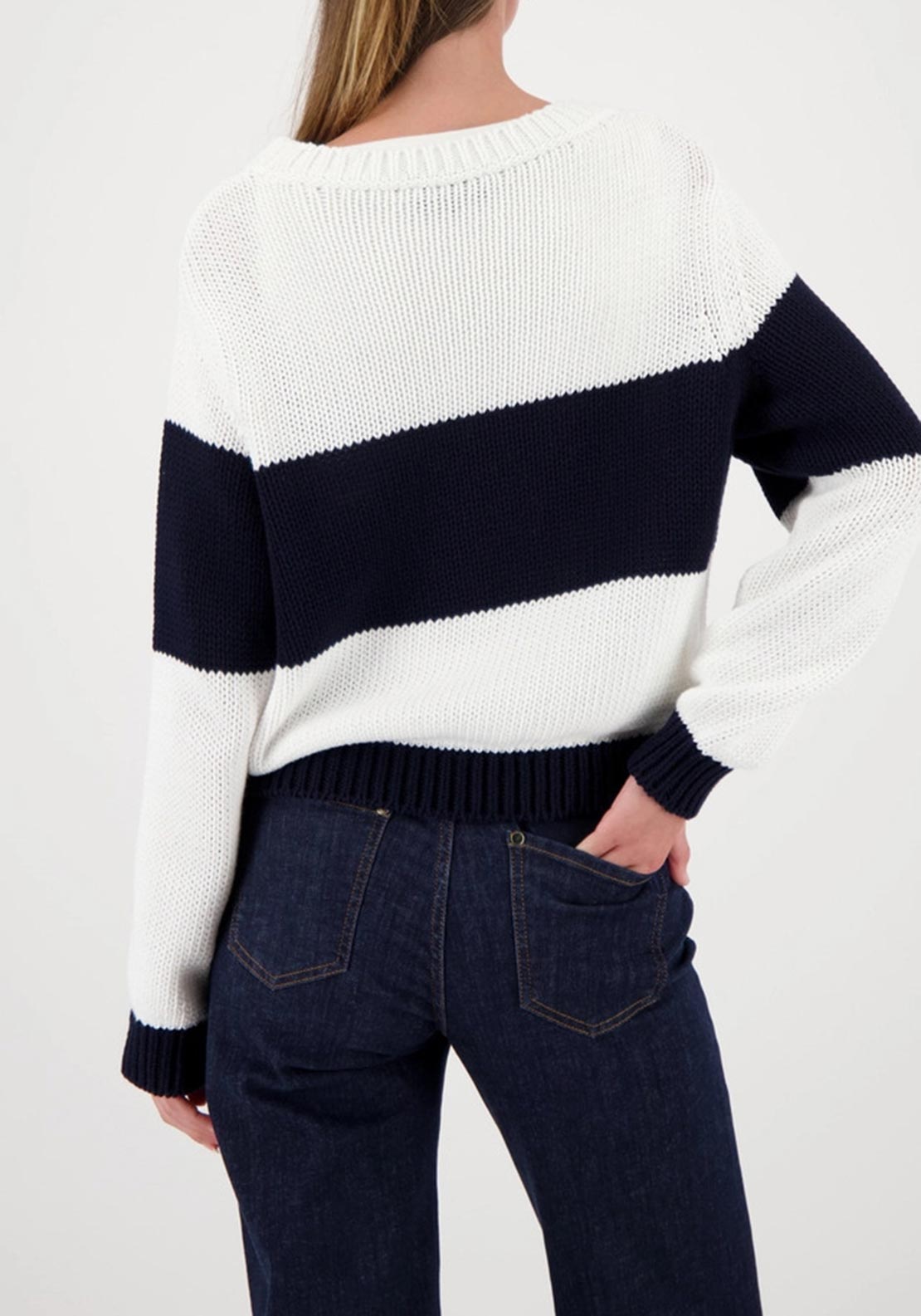 Monari Knitted Jumper with Intarsia Pattern, Navy