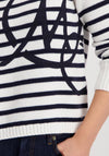 Monari Striped Jumper with Emblem, White