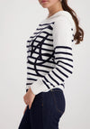Monari Striped Jumper with Emblem, White