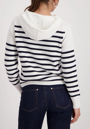 Monari Striped Jumper with Emblem, White
