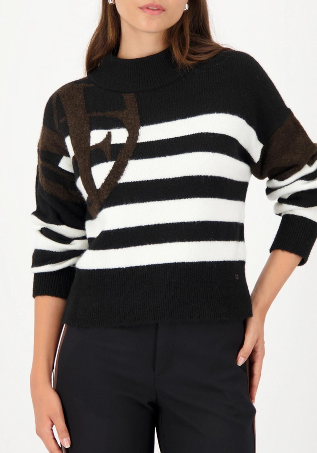 Monari Contrast Print Striped Jumper, Black