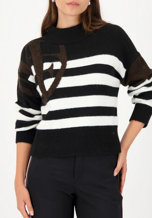 Monari Contrast Print Striped Jumper, Black