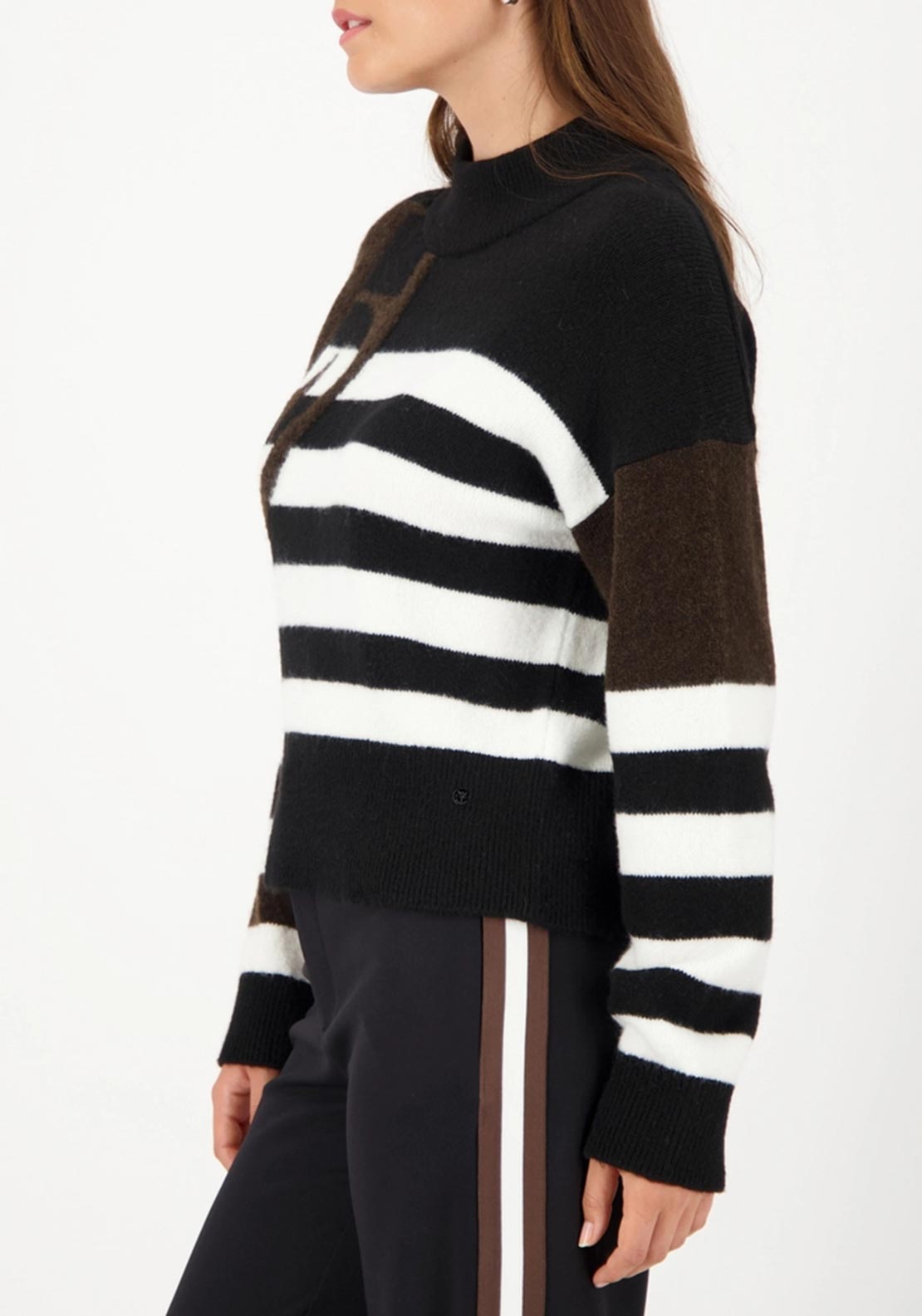 Monari Contrast Print Striped Jumper, Black