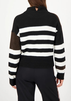 Monari Contrast Print Striped Jumper, Black