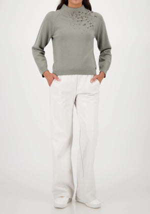 Monari Embellished High Neck Jumper, Green