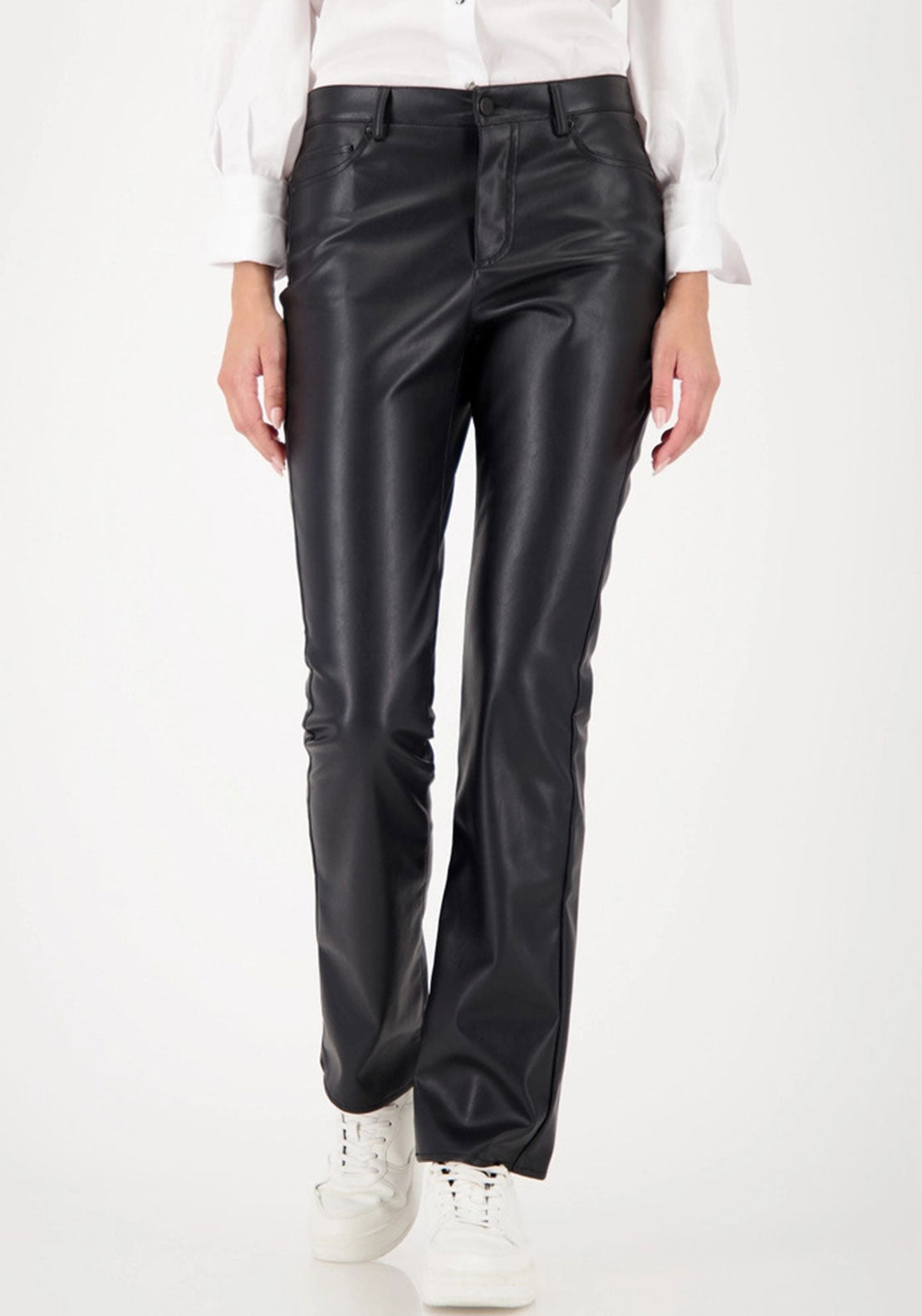 Monari Faux Leather Bootcut Trousers, Black