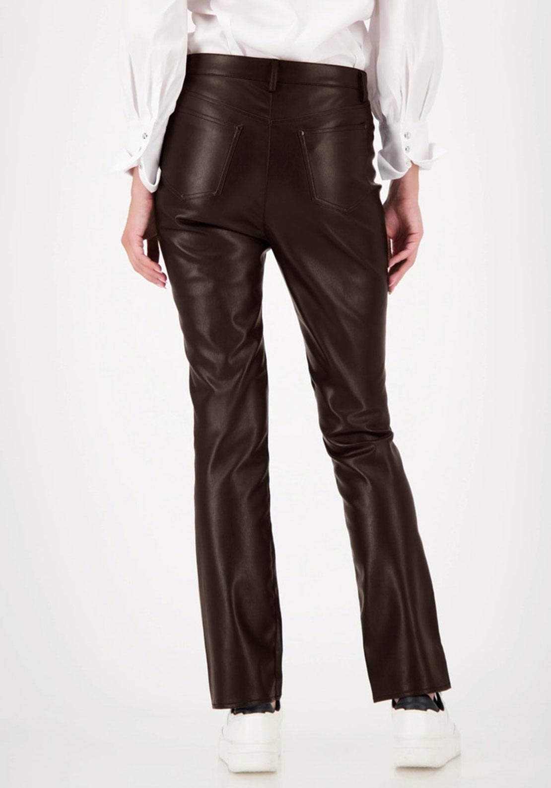 Monari Faux Leather Bootcut Trousers, Brown