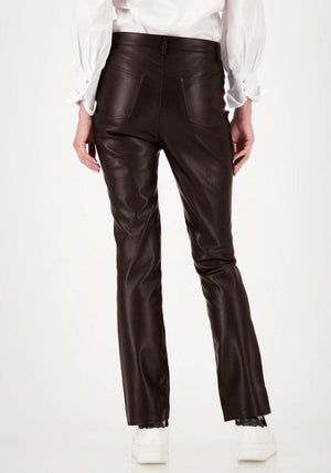 Monari Faux Leather Bootcut Trousers, Brown