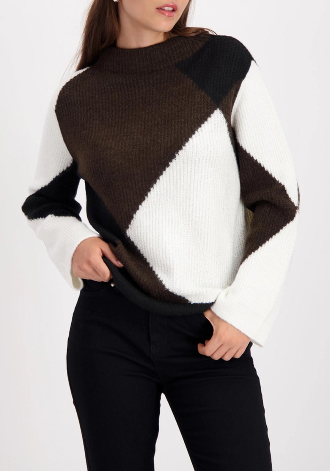 Monari Sequin Diamond Pattern Knit Jumper, Brown