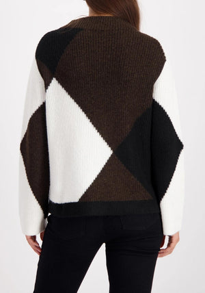 Monari Sequin Diamond Pattern Knit Jumper, Brown