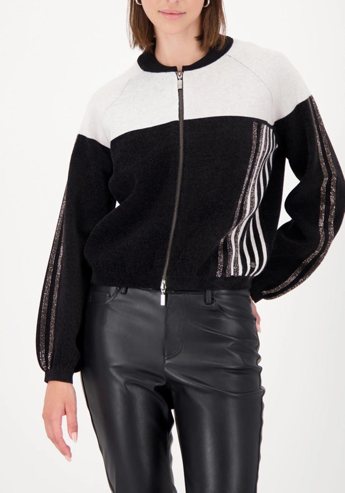Monari Zip Up Rhinestone Detail Wool Jacket, Black