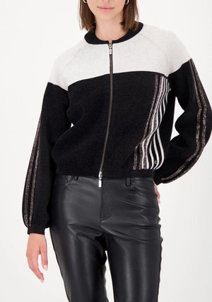 Monari Zip Up Rhinestone Detail Wool Jacket, Black