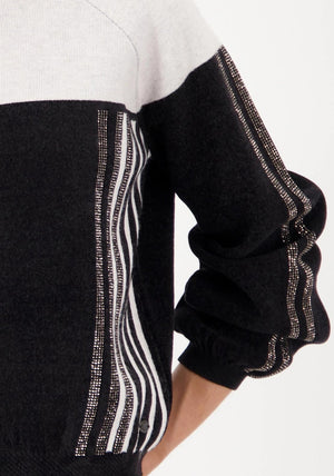 Monari Zip Up Rhinestone Detail Wool Jacket, Black