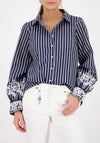 Monari Striped Blouse with Lace, Navy