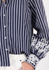 Monari Striped Blouse with Lace, Navy
