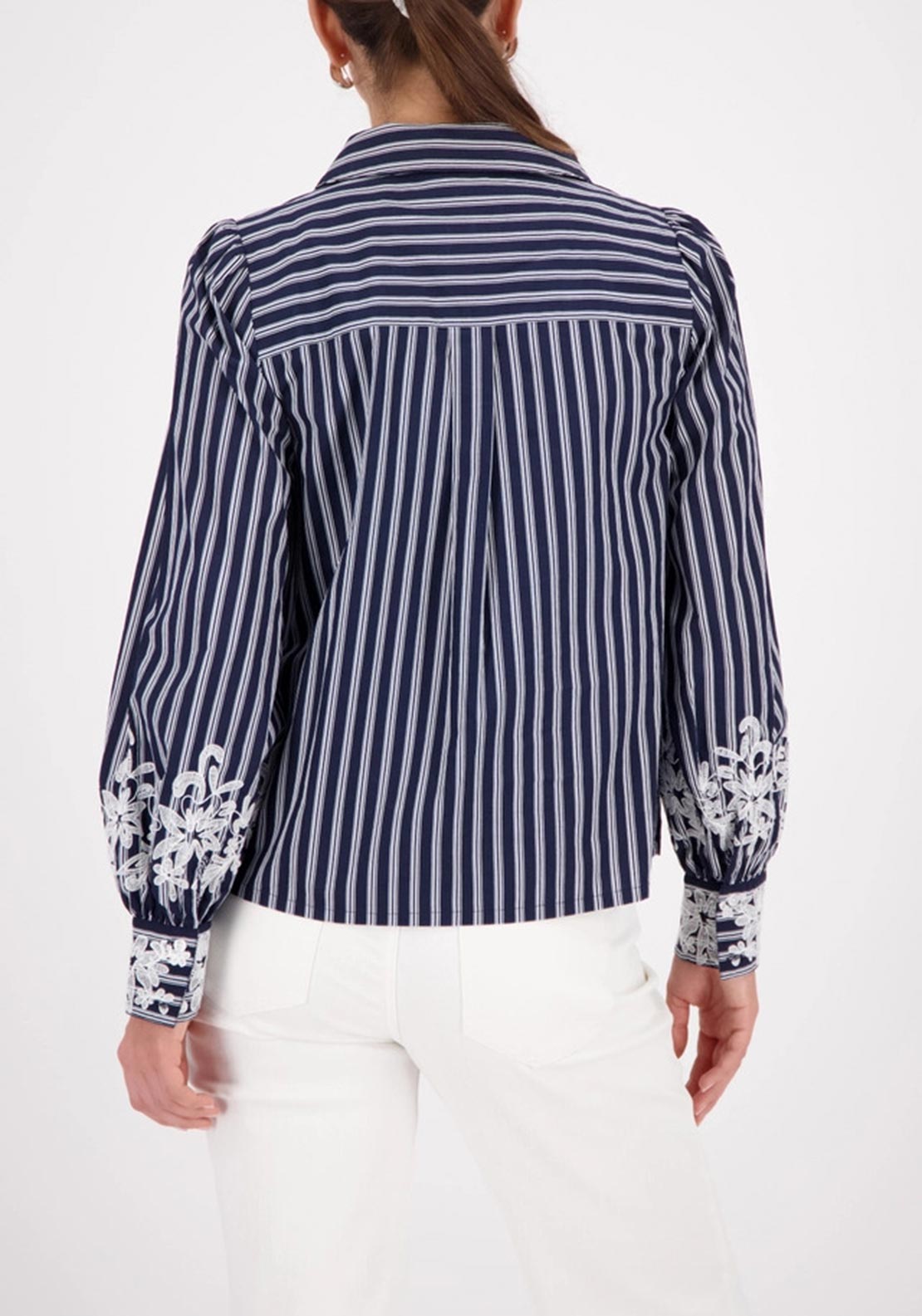 Monari Striped Blouse with Lace, Navy