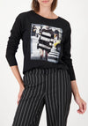 Monari Sequin Street Graphic Print Top, Black