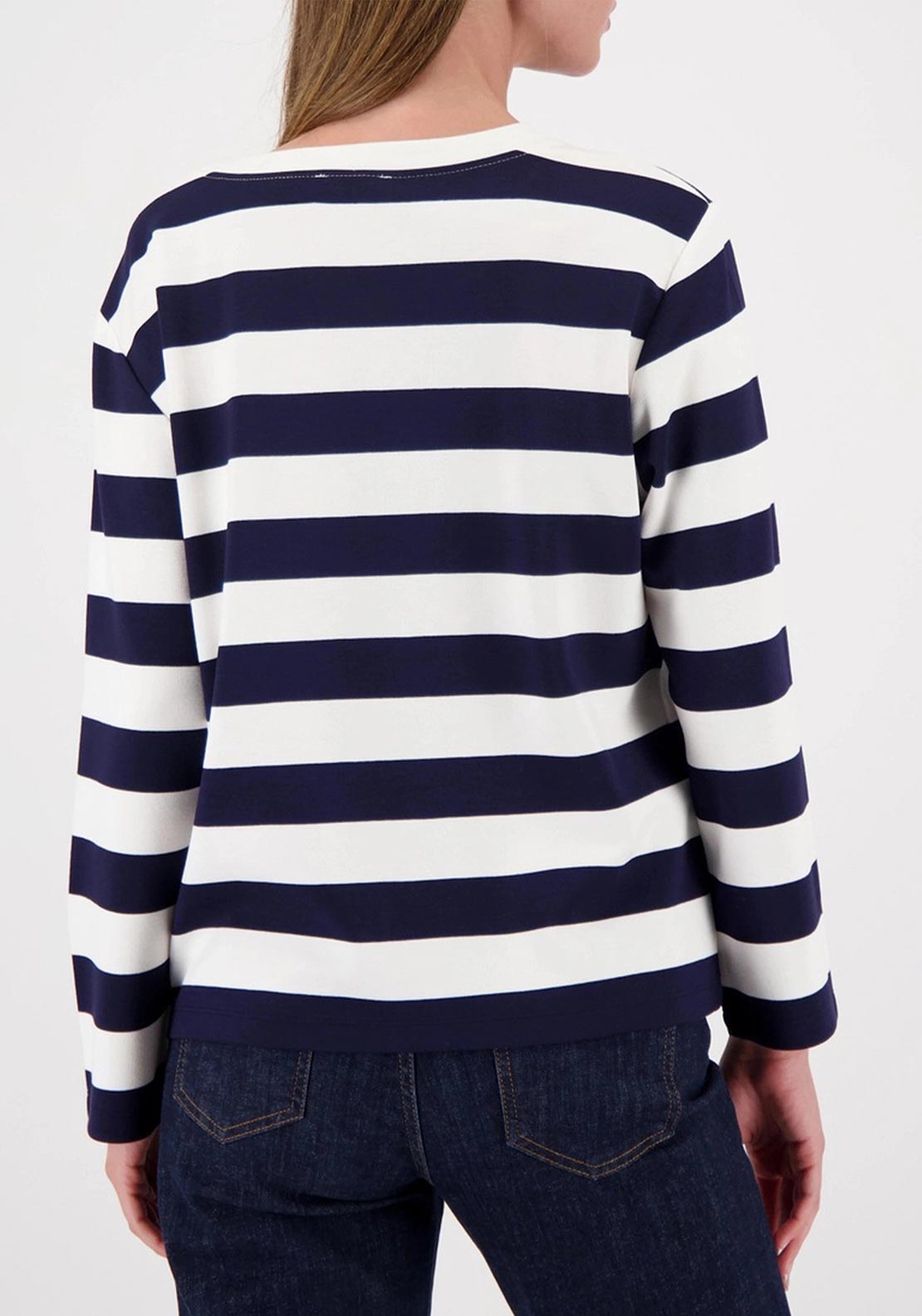 Monari Long Sleeve Striped Top with Print, Navy