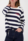 Monari Long Sleeve Striped Top with Print, Navy